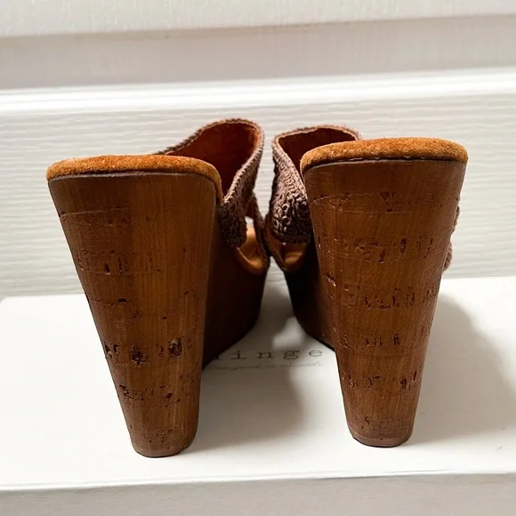 Sbicca Mocha and Chestnut Crochet Antilles Boho Beach Wedge Sandal Size 10 - Picture 3 of 4